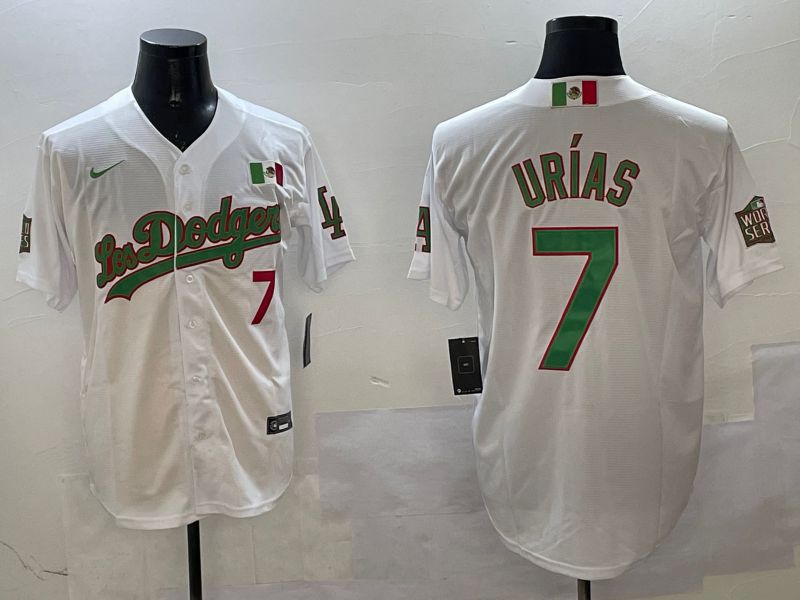 Men Los Angeles Dodgers #7 Urias White Green Game 2025 Nike MLB Jersey style 320->los angeles dodgers->MLB Jersey